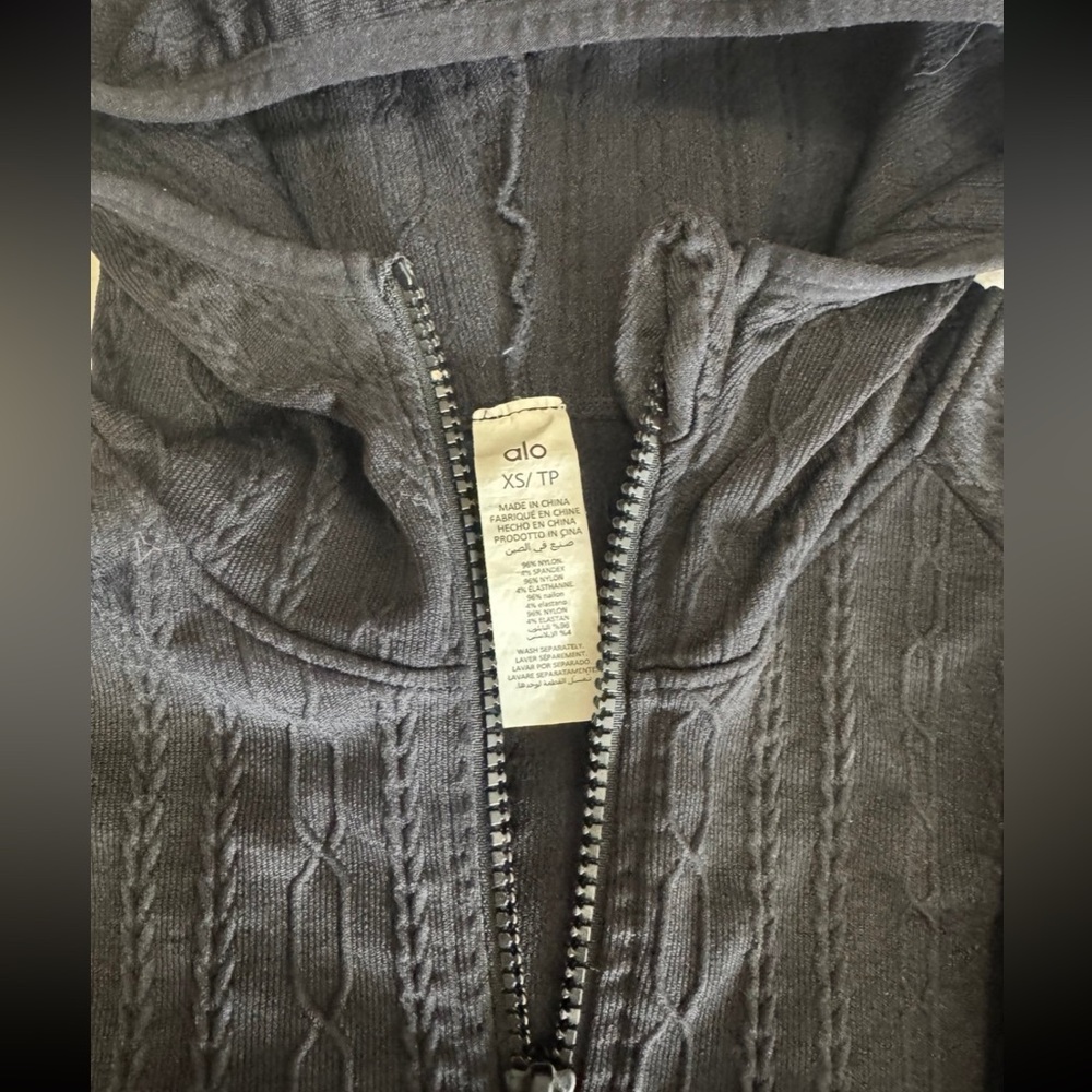 ALO Yoga Charcoal Cable Knit Zip-Up Hoodie - Picture 4 of 4